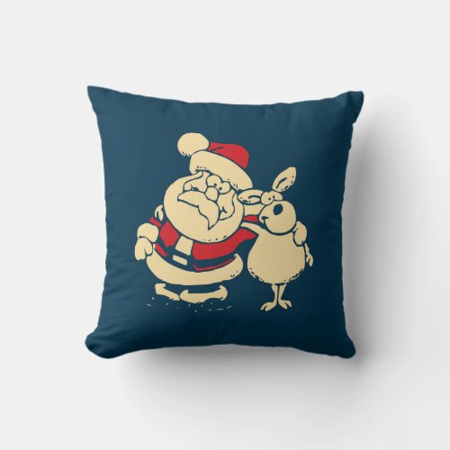 Retro Christmas Santa and his Reindeer Buddy Throw Pillow