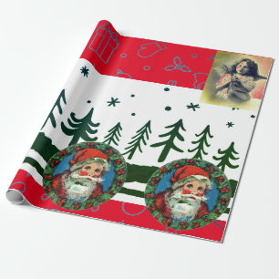 RETRO CHRISTMAS SANTA & ANGEL Wrapping Paper