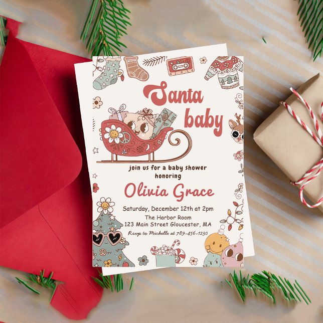 Retro Christmas Santa Baby Shower Invitation (Creator Uploaded)