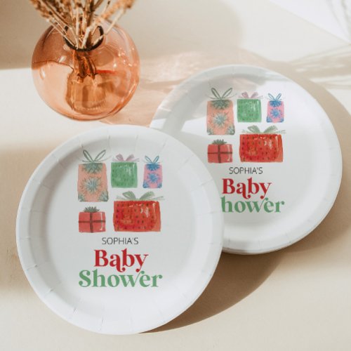 Retro Christmas Santa Baby Shower Paper Plates