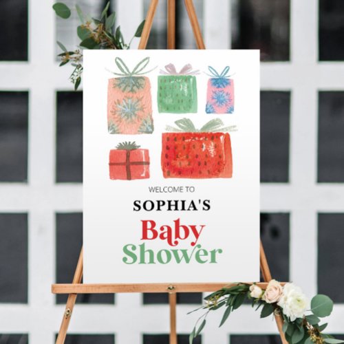 Retro Christmas Santa Baby Shower Welcome Sign