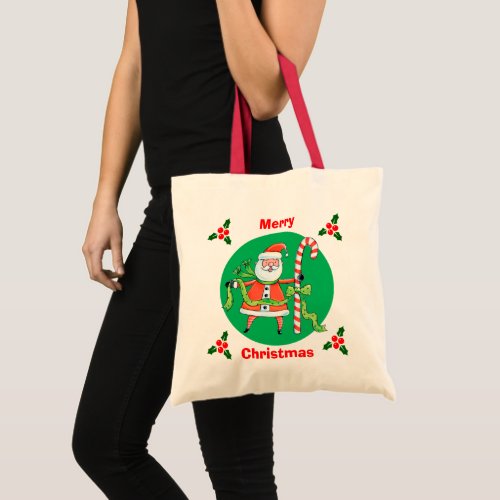 Retro Christmas Santa Candy Cane Tote Bag