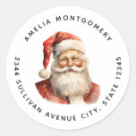 Retro Christmas Santa Claus  - Address Classic Round Sticker