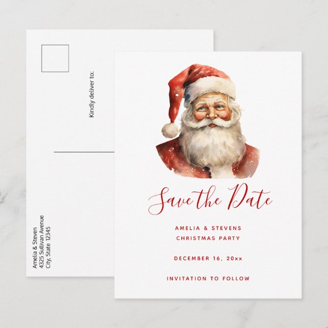 Retro Christmas Santa Claus Announcement Postcard (Front/Back)