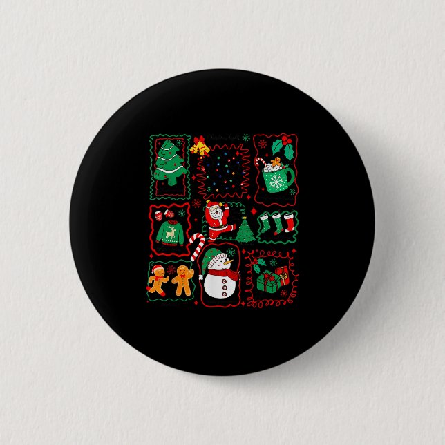 Retro Christmas Santa Claus Cocoa Xmas Tree Snowma Button (Front)