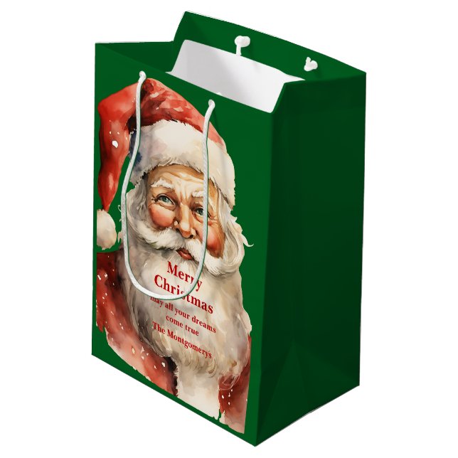 Retro Christmas Santa Claus Medium Gift Bag (Back Angled)