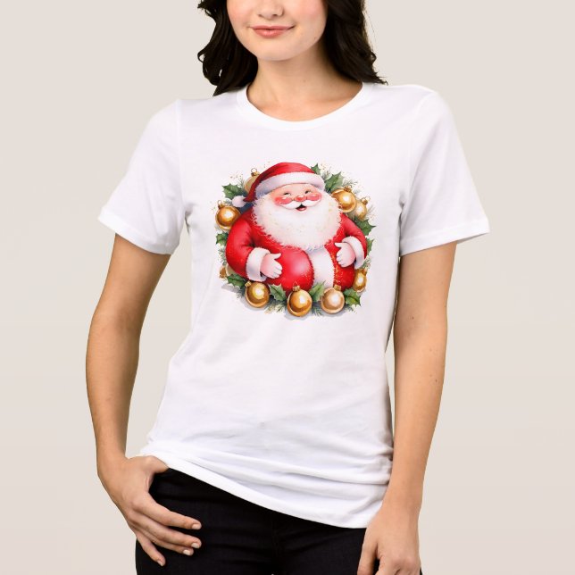 Retro Christmas Santa Claus Merry Christmas Santa Tri-Blend Shirt (Front)
