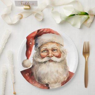 Retro Christmas Santa Claus Paper Plates