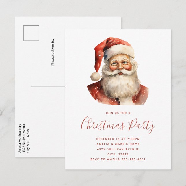 Retro Christmas Santa Claus Party Invitation Postcard (Front/Back)