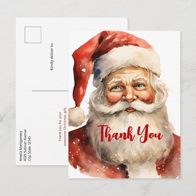Retro Christmas Santa Claus Thank You Postcard (Front/Back)