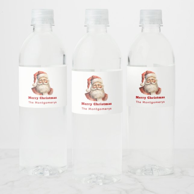 Retro Christmas Santa Claus Water Bottle Label (Bottles)