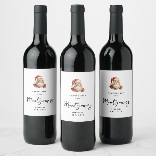 Retro Christmas Santa Claus Wine Making Wine Label (Bottles)