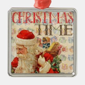 Retro Christmas Santa Claus With Toys Illustration Metal Ornament