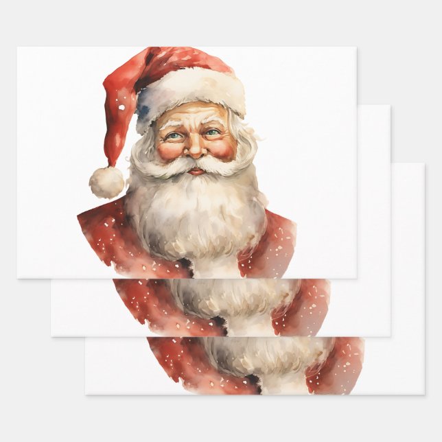 Retro Christmas Santa Claus Wrapping Paper Sheets (Set)