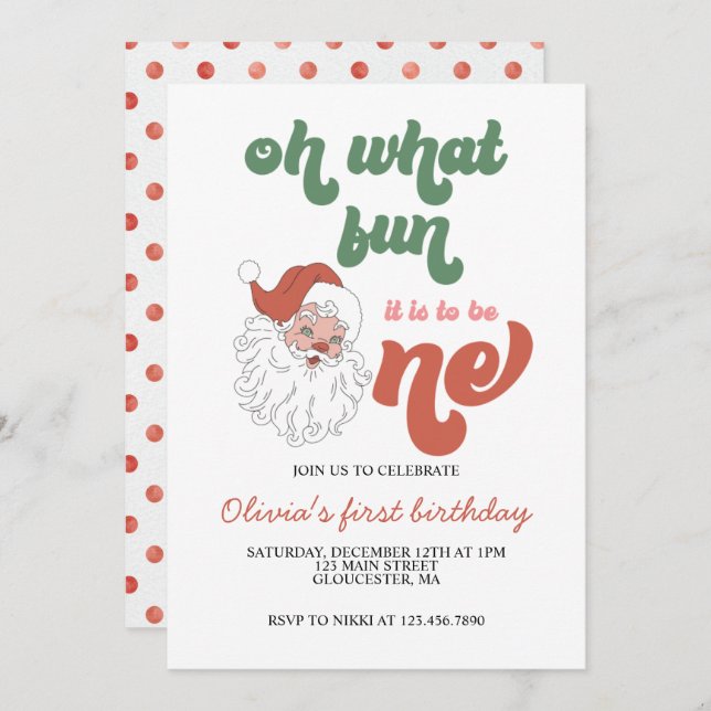 Retro Christmas Santa First Birthday Invitation (Front/Back)