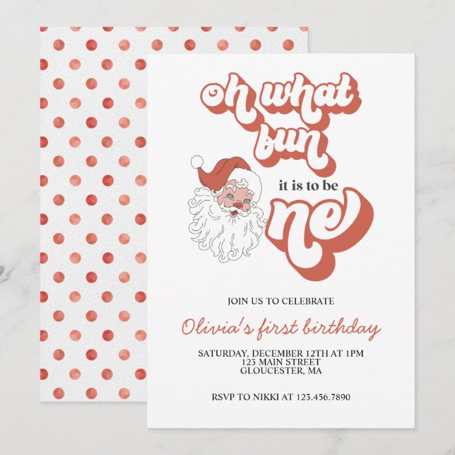 Retro Christmas Santa First Birthday Invitation (Front/Back)