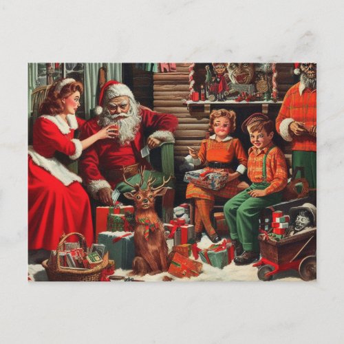 Retro Christmas Santa Horror Postcard