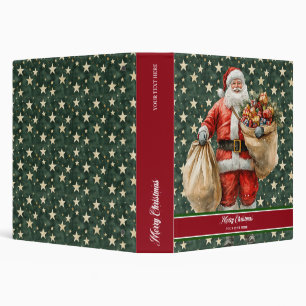 Retro Christmas Santa recipe book with name 3 Ring Binder