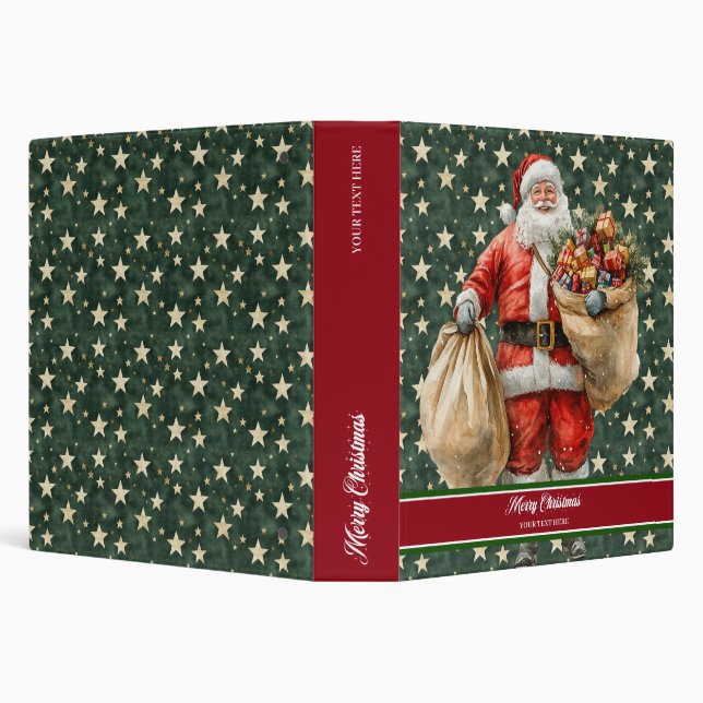 Retro Christmas Santa recipe book with name 3 Ring Binder (Background)