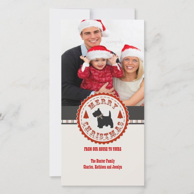 Retro Christmas Scottish Terrier Dog Custom Photo Holiday Card (Front)