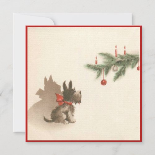 Retro Christmas Scotty Dog Under Christmas Tree Holiday Card
