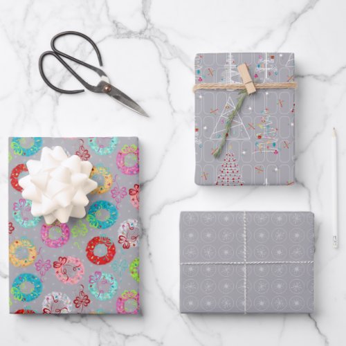 Retro Christmas Set 2 Grey Christmas Wrapping Paper Sheets