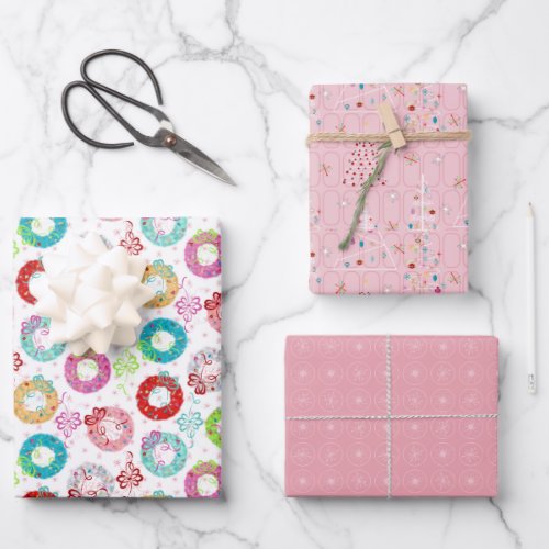 Retro Christmas Set 2 Pink Christmas Wrapping Paper Sheets