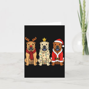 Retro Christmas Shar Pei Santa Reindeer Dog Lover  Card
