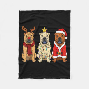 Retro Christmas Shar Pei Santa Reindeer Dog Lover Fleece Blanket