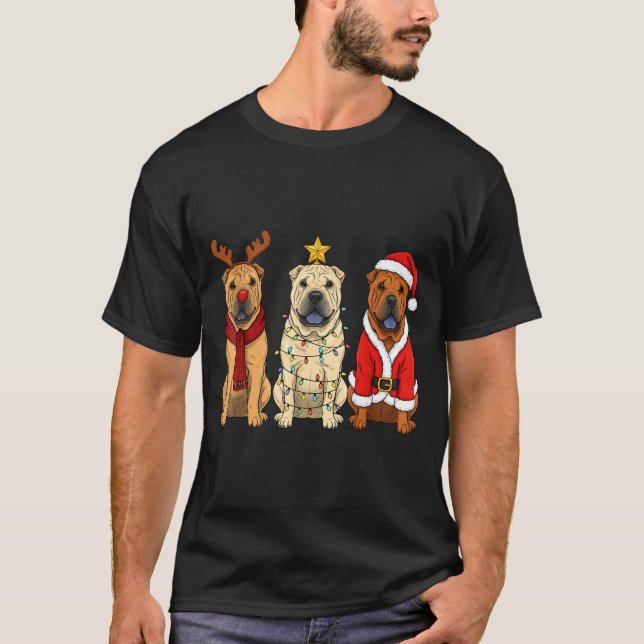 Retro Christmas Shar Pei Santa Reindeer Dog Lover  T-Shirt (Front)