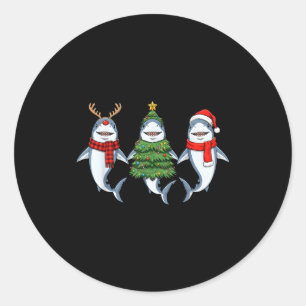 Retro Christmas Shark Santa Reindeer Classic Round Sticker