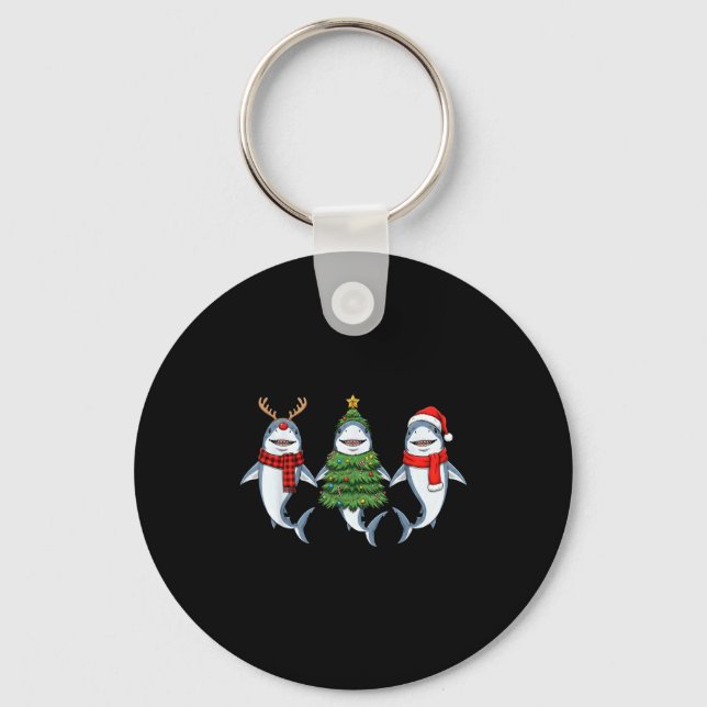 Retro Christmas Shark Santa Reindeer  Keychain (Front)