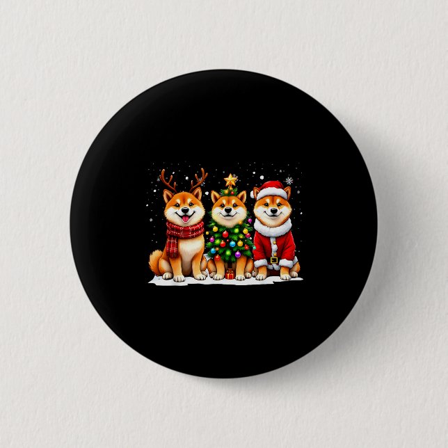Retro Christmas Shiba Inu Santa Reindeer Dog Lover Button (Front)