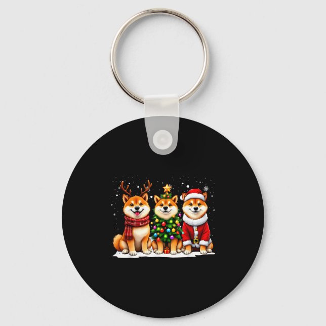 Retro Christmas Shiba Inu Santa Reindeer Dog Lover Keychain (Front)