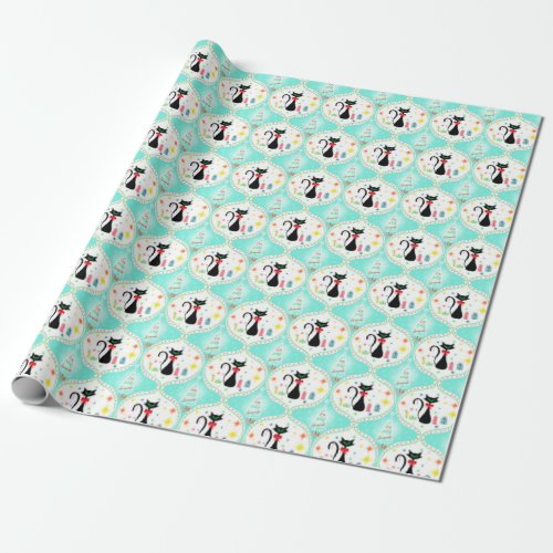 Retro Christmas Siamese Cat Ogee Pattern Wrapping Paper
