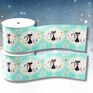 Retro Christmas Siamese Cat Ogee  Satin Ribbon