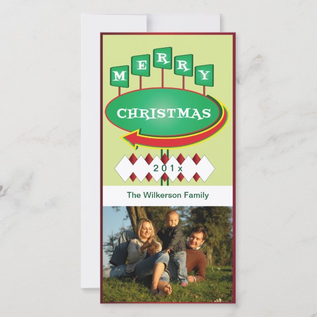 Retro Christmas Sign Photo Card (Front)