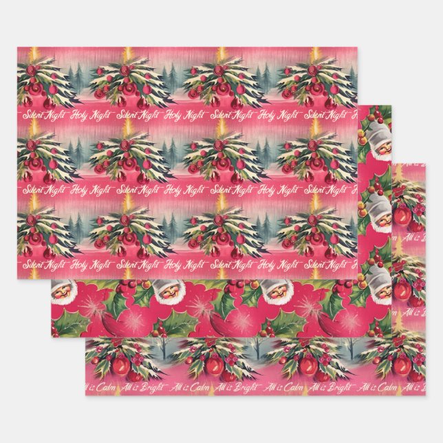  Retro Christmas Silent Night Wrapping Paper Sheets (Set)