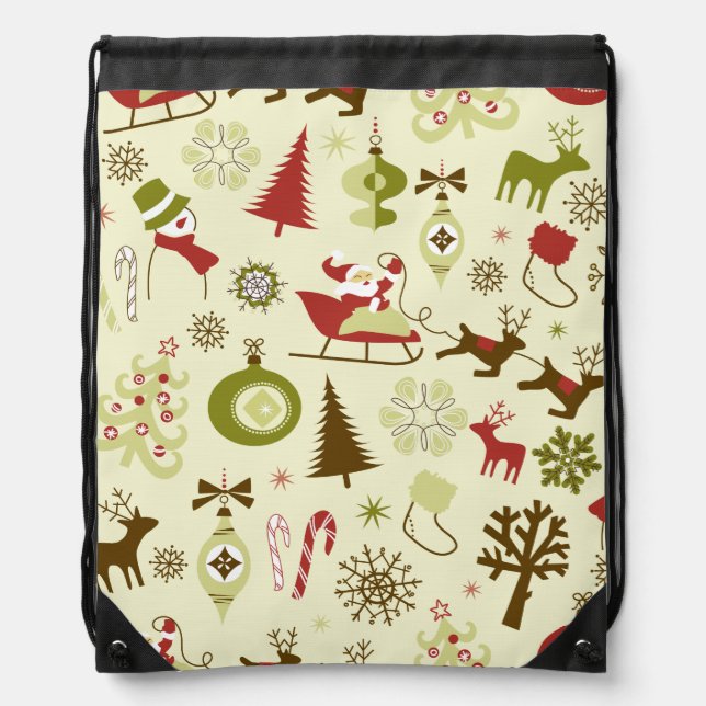 Retro Christmas Sketch Seamless Pattern Drawstring Bag (Front)