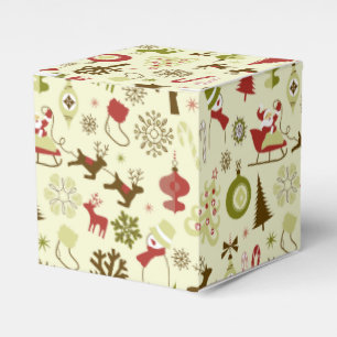 Retro Christmas Sketch Seamless Pattern Favor Boxes