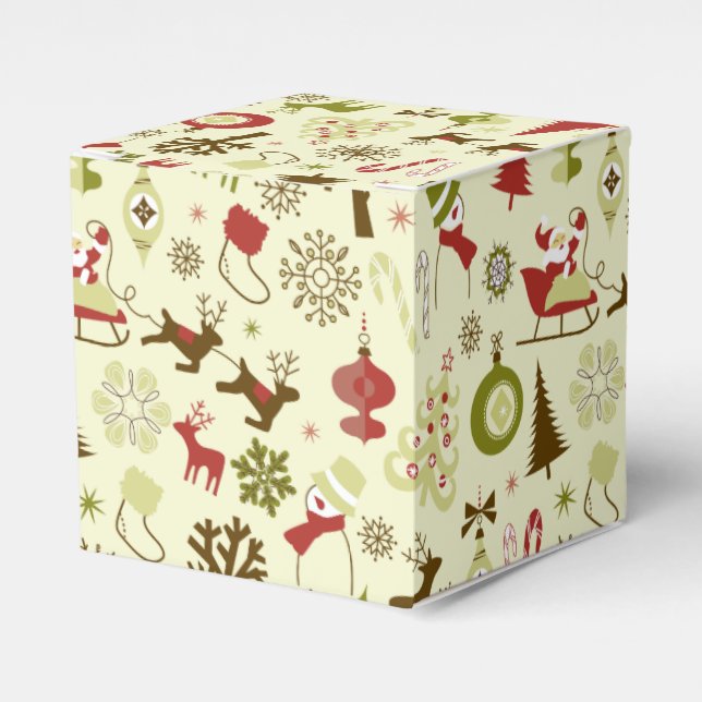 Retro Christmas Sketch Seamless Pattern Favor Boxes (Front Side)