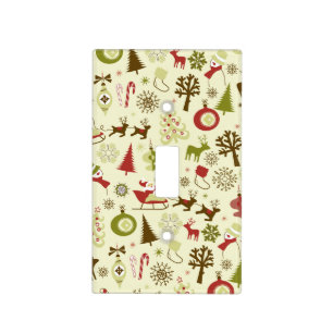 Retro Christmas Sketch Seamless Pattern Light Switch Cover