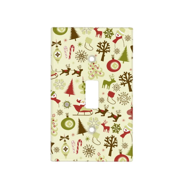 Retro Christmas Sketch Seamless Pattern Light Switch Cover (Front)