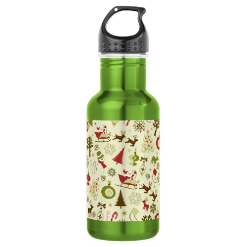 Retro Christmas Sketch Seamless Pattern Stainless Steel Water Bottle