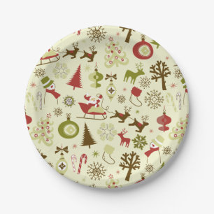 Retro Christmas Sketches Seamless Pattern Paper Plates