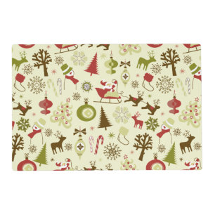 Retro Christmas Sketches Seamless Pattern Placemat