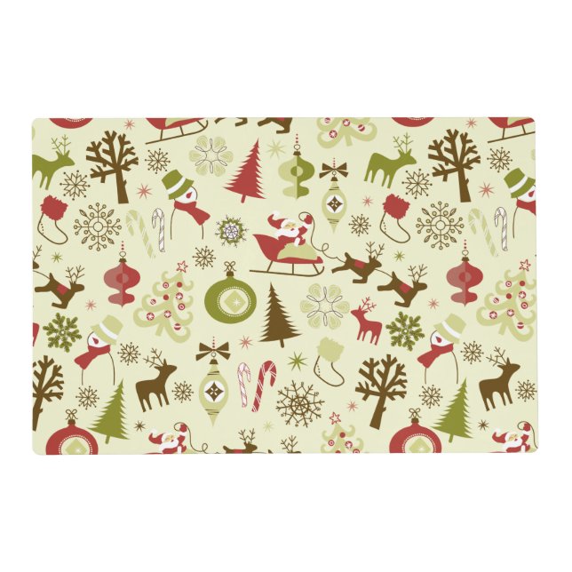 Retro Christmas Sketches Seamless Pattern Placemat (Front)