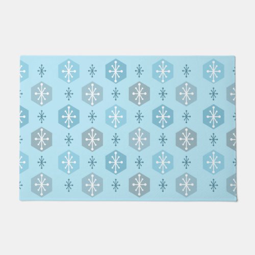 Retro Christmas Snowflakes Baby Blue Doormat