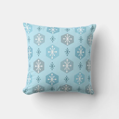 Retro Christmas Snowflakes Baby Blue Throw Pillow
