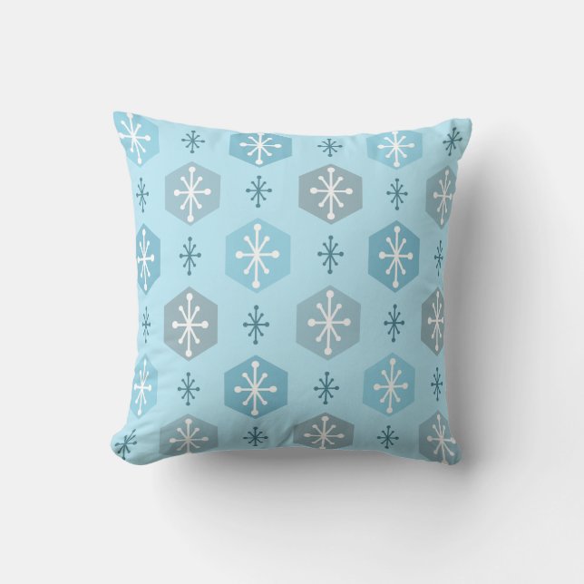 Retro Christmas Snowflakes Baby Blue Throw Pillow (Front)
